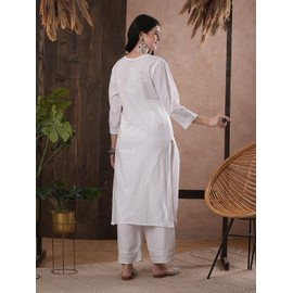 Ada Indian Hand Embroidered Traditional Chikankari Women's White Cotton Kurti Kurta Tunic A332395 (Small)