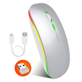 HXSJ Wireless Mouse Rechargeable for Windows/XP/Vista/Me 2.4G Colorful Light Office Supply M40Silver