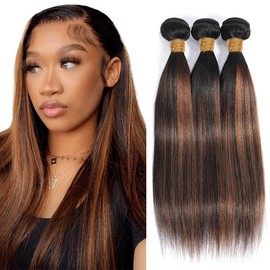 P1B30 Bundles Ombre Brown Straight Human Hair Bundles Two Tone Black Mixed With Color 30 Bundles Highlight Brown Bundles Human Hair 3 Bundles 20 22 24 Inch