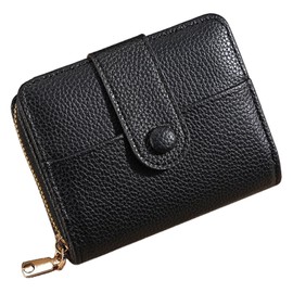 KEYRI Women's Wallet Coin Purse RFID PU Leather Compact Bifold Card Holder Small Purse with Zipper Pocket Multicard with Multiple Card Slots and Roomy Compartment for Cash Bill (Black)