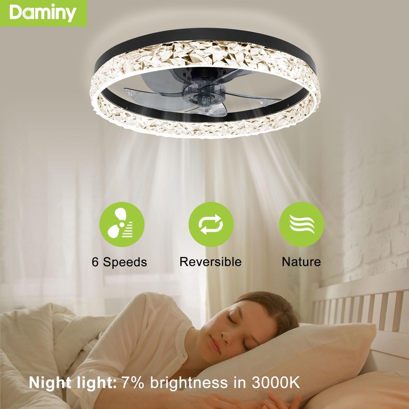 DAMINY 20" Black Modern Ceiling Fans with Lights and Remote,