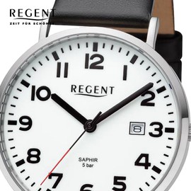 REGENT Men's Luminous Dial Watch 11110934, silver, Modern