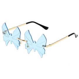 qinqilanqi-S Vintage Butterfly Sunglasses Irregular Rimless Sunglasses Fashion Party Glasses for Women Men, blue, Unit size
