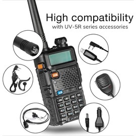 UV-5R 8W Dual Band Two Way Radio, UV-5RTP Ham Radio Handheld with Earpiece, 1800mAh Battery, Desktop Charger, 128CH, Support VOX, Chirp Programming, Black - Size: 1 Pack+Speaker Mic+Long Antenna