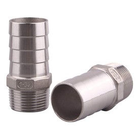 DERNORD Stainless Steel 1.25" Hose Barb x 1" NPT Male - Home Brew Pipe Fitting Pack of 2
