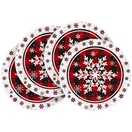 Artoid Mode Snowflakes Vinyl Christmas Round Placemats Set of 4, 15 Inch Wipeable Winter PVC Woven Table Mats for Party Kitchen Dining Decor