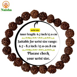 Naisha Rudraksha Bracelet Elastic 5 Mukhi Chakra Stretch Wrist Bracelet Five Face Hand Band for Men & Women Meditation Yoga Prayer Charm Bracelets (8mm) Pack of 2, Wood, rudraksha