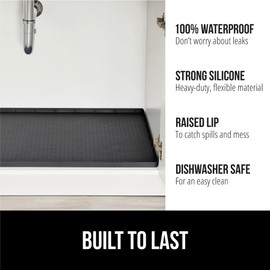 GORILLA GRIP Waterproof Silicone Under Sink Mat with Raised Lip for Kitchen and Bathroom, Cabinet Shelf Liner Stay in Place Mats Dishwasher Safe Drawer Liner, Organizer Tray, 19 x 34 in, Black