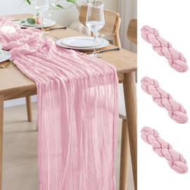 Asee'm 3pcs Cheesecloth Table Runner 120 Inches Blushing Pink Boho Gauze Cheese Cloth Runner 10FT Rustic Sheer Table Runner for Centerpiece Wedding Baby Shower Spring Easter Decoration