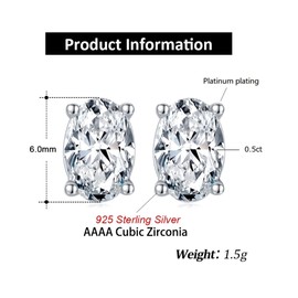 Bellitia Jewelry White Gold-Plated 925 Sterling Silver CZ Birthstone Stud Earrings with Oval Gemstone, Simulated Diamond Solitaire Earrings for Women Ladies Girls, Sterling Silver, Cubic Zirconia