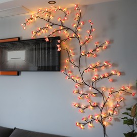 AOLTNRC Cherry Blossom Branches Lights, 48 LED 5.25 FT USB-Powered Twig Garland with Remote, 8 Lighting Modes, Willow Vine for Wedding Christmas Party Home Indoor Decor