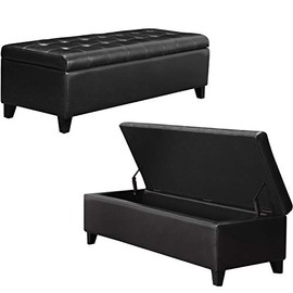 Asense Faux Leather Rectangular Lift Top Storage Ottoman Bench Footrest, Large Space (3Black Long)