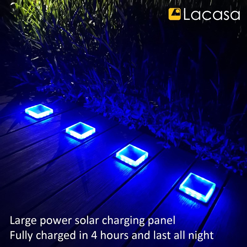 Lacasa Blue Solar Deck Lights 4 Pack, Dusk to Dawn