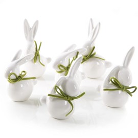 Logbuch-Verlag 6 Small Easter Bunny Figures Mini Gift Easter Decoration 9 cm Ceramic White