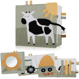 Farm Animal Soft Baby Sensory Cloth Book with Touch & Feel Pages, Mirror and Crinkle Paper