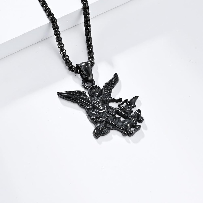 St Michael Pendant for Men Stainless Steel Archangel Necklace Amulet