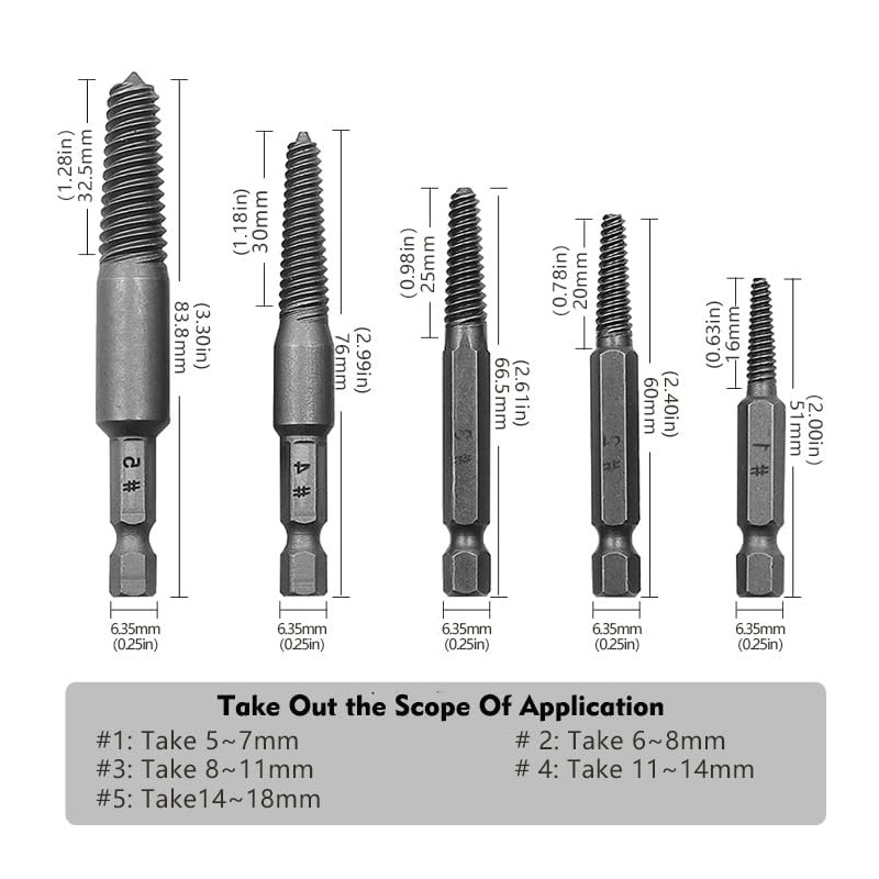 Bestgle 10pcs 1/4" Hex Shank Screw Extractor Set, Broken Screw