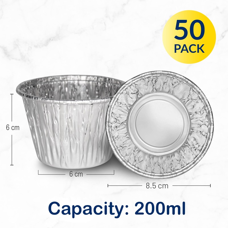 ebake Aluminium Foil Tin Cups - 50Pack Reusable Cupcake Cases