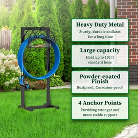 Garden Hose Holder - Upgraded Water Hose Holder Holds 150FT Hose, Heavy Duty Metal Hose Stand, Detachable Hose Storage Rack for Lawn & Yard