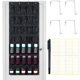 GliCraft 35 Pockets Over the Door Water Bottle Organizer Hanging Water Bottle Organizer with Elastic Strap Mesh Bag and Pen Water Bottle Holder for Door Closet Pantry Storage Rack(Black)