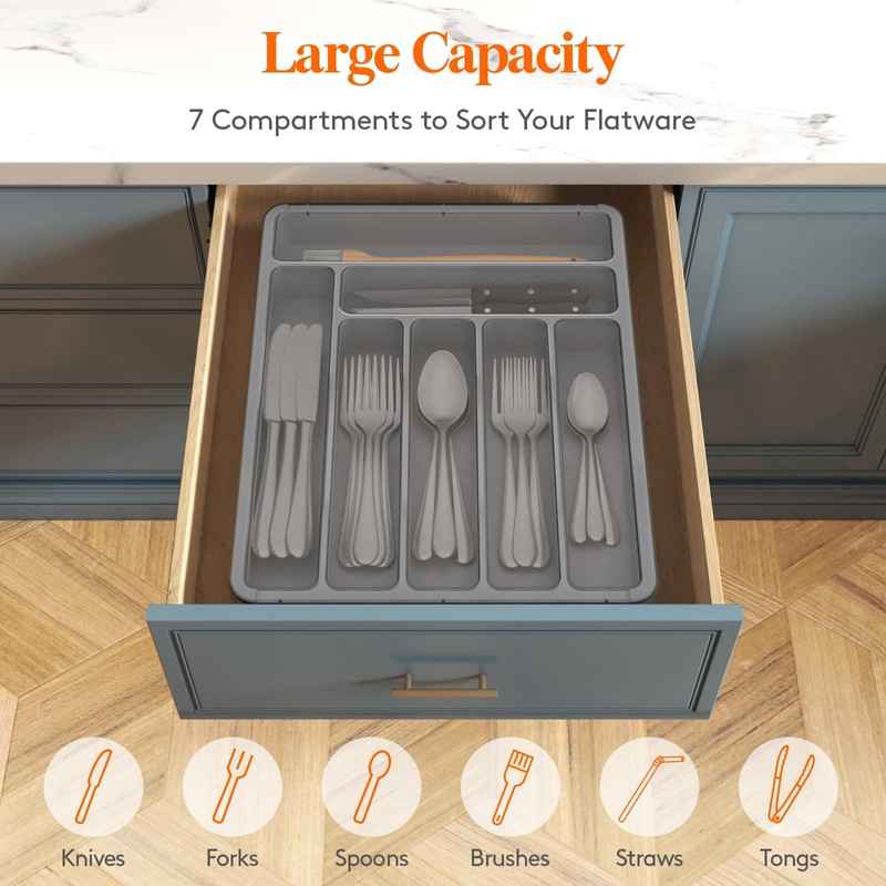 Lifewit Silverware Organizer with Lid, Covered Utensil Tray for Kitchen