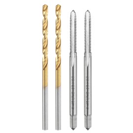 sourcing map Tap and Drill Bit Set, 2pcs 4-40 UNC Straight Flute Thread Screw Taps & 2pcs 2.3mm Twist Drill Bits, Uncoated/Titanium Coated HSS-6542 Tapping Threading Tool Kit