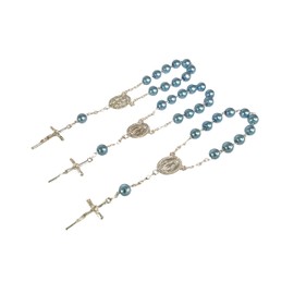 25 Pc Oyster Blue Crystal Pearls Baptism Favors Mini Rosaries Silver Plated/Recuerditos De Bautismo/Christening Favors/Decenarios/Decades/Finger Rosaries