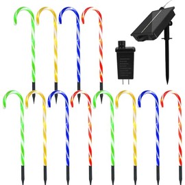 Solar Christmas Lights Outdoor Decorations: Candy Cane Light Colorful Garden Pathway Decor - Xmas LED Stakes Lighted Flash Yard Patio Holiday Party Decorative Outside
