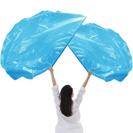 Pack of 2 Semicircular Worship Flags, 140 x 92 cm, Praise Dance Flags with Scalable Rods, Shiny Worship Banner, Metallic Shiny Angel Wings for Dance Church (Light Blue)