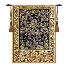Aubelin Tapestry Large Blue William Morris Tree of Life Fine Art Tapestry Wall Hanging Size 55"x41"