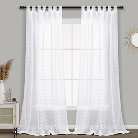 Joywell Weiß Durchsichtige Vorhänge Küche Badezimmer Pompons durchsichtige Vorhänge Gepunktete Textur Boho Semi Sheer Vorhänge Tülle 2er Set BxH 140x245