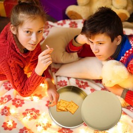 Cabilock Cookie Tins with Lids - 3 Pack Christmas Cookie Tins,Tin Containers with Lids,Decorative Tins Festive Cookie Tins for Giving And Storage Keep Cookie,Candy,Treats 6.68in(Golden)