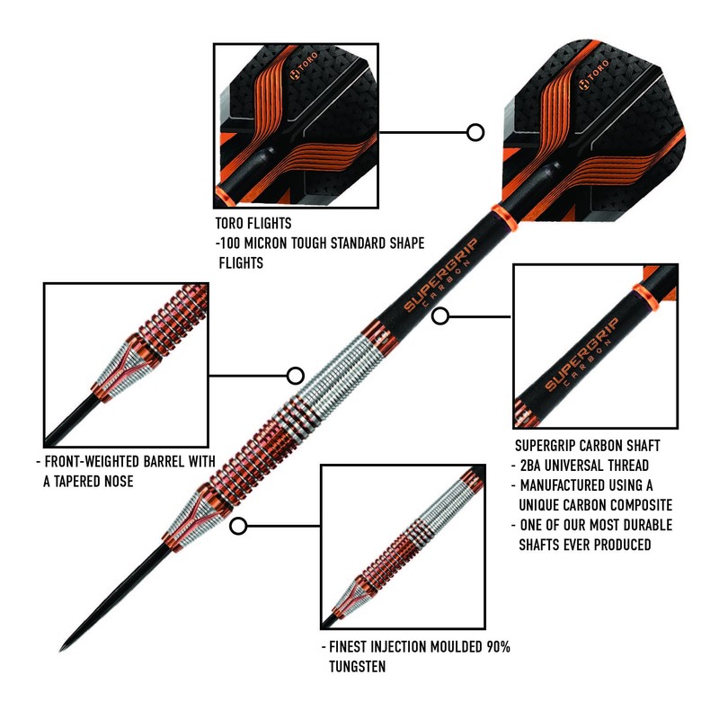 Harrows Toro 90% Tungsten Steel Tip Darts Set 22g, 23g,