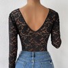 ABAFIP Women's Sheer Long Sleeve Floral Lace Bodysuit Blouse Top