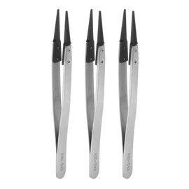 sourcing map 3pcs Precision Ceramic Tweezer ESD-249 5" Stainless Steel Tweezers Straight Round Anti-Static Non-Magnetic Heat Resistance Head Industrial Precision Tweezer for Jewelry Electronics