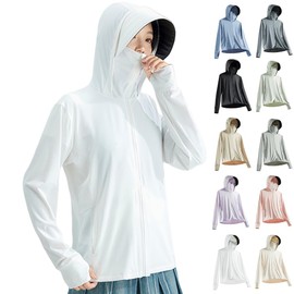 HOTIAN 2024 Summer Rash Guard, Men's, Women's, UV Protected Hoodie, Cool to Touch, Long Sleeve, Hooded, UPF 50+, Sun Protection Wear, Outerwear, Lightweight, Breathable, Body Cover, ladies white