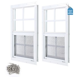 Ktondic 2 Pack Shed Window 12"X18" White Flush Mount Household Windows with Tempered Glass and Fiberglass Screen for Shed Chicken Coop Playhouse and Garage