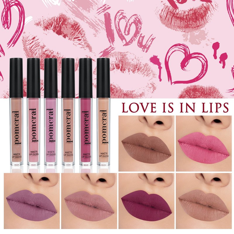 pomcral 6 Color Matte Lip gloss Sets Velvet Lip Glaze