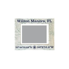 Wilton Manors Florida Souvenir Wooden Photo Frame Compass Coordinates Design Matted to 4 x 6"