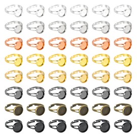 MECCANIXITY 80Pcs Metal Ring Base Blank, 10mm Adjustable Pad Cabochon Ring Blank Base Flat Bezel Tray for Jewelry Making Finding DIY(Gold/Silver/Rose Gold/Black/Brone/Grey/Silver/Gold)