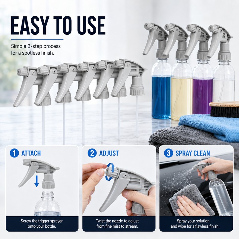 Heavy-Duty Trigger Sprayer Heads for Auto Detailing – 6-Pack Adjustable