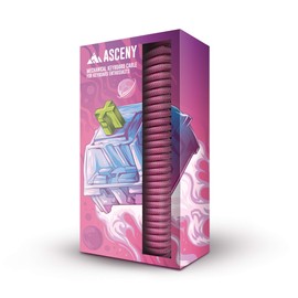 ASCENY Coiled & Double-Sleeved Mechanical Keyboard Cable, for Type-C Mechanical Keyboards (Pink)