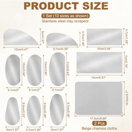 YOKIVE 10Pcs Steel Pottery Tools, Serrated Scraper Clay Ribs 10 Sizes Stainless Steel Sculpture Modeling Cutter Ceramic Tools with 2 Gray Chamois Cloth