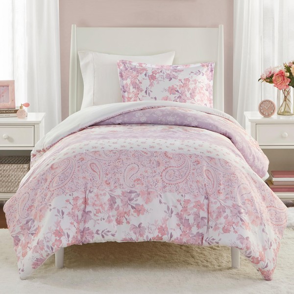 Intelligent Design Twin Duvet Cover Set, Romantic Floral & Paisley,