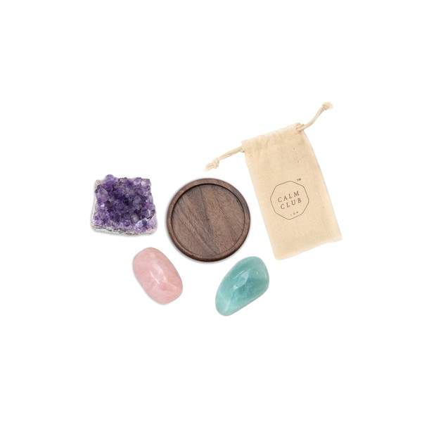 Calm Club | Healing Crystals | Calming Crystals And Gemstones | Ideal Spiritual Gifts For Women | Worry Stones & Crystals For Beginners | Includes Amethyst Crystal, Rose Quartz Crystal & Aquamarine