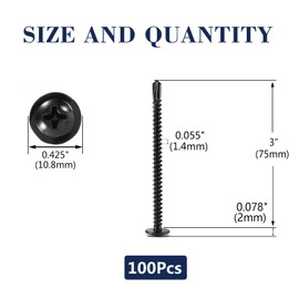 #8 x 3" Sheet Metal Screws 100PCS 410 Stainless Steel Truss Head Fast Self Tapping Screws Black Oxide by SG TZH