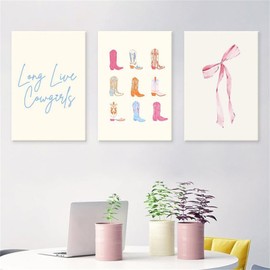 champracer Pink Aura Poster Set, Pink Aesthetic Pictures for Bedroom, Teenager Girls, Modern Premium Stylish Watercolour Pink Bow Cherry Pictures Wall Decoration Wall Pictures Living Room (40 x 50 cm,