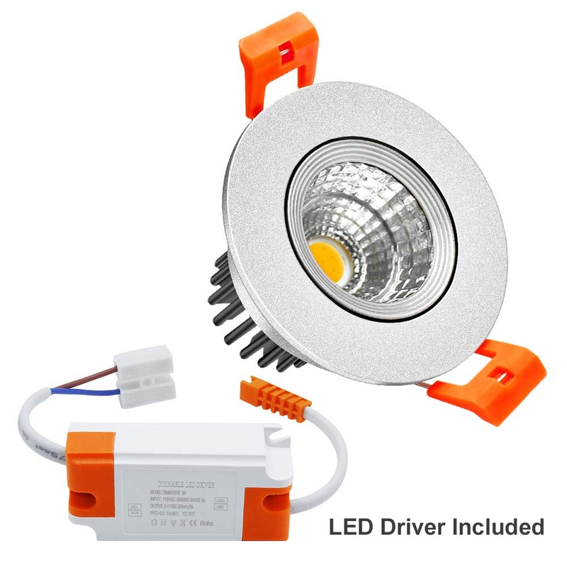 LightingWill 2inch LED Dimmable Downlight, 3W COB Recessed Ceiling Light,