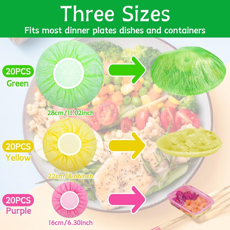 Elastic Food Storage Bags Set, 60 Pieces, Reusable Food Covers,
