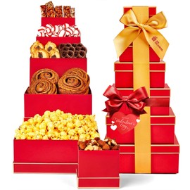 On Occasion Grand Gift Tower – Deluxe Valentine's Day Gift Basket – 6-Tier Festive Tower – Gourmet Chocolate, Nuts & Candy – Heartwarming Valentines Day Gift for Men and Women